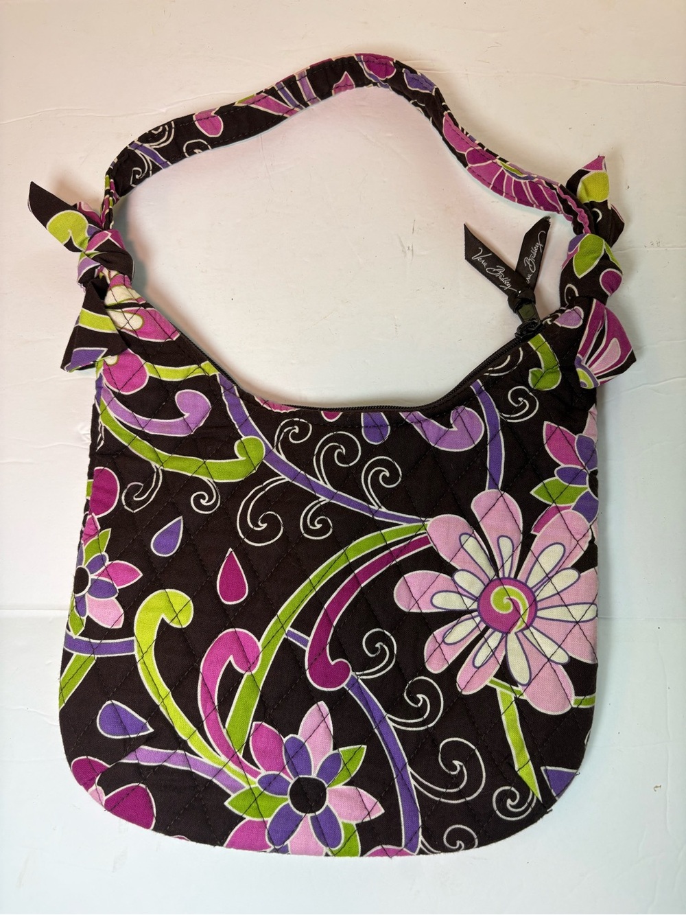 Vera Bradley Purple Punch Floral Mini Hobo Bow Side Tie Over The Shoulder Purse